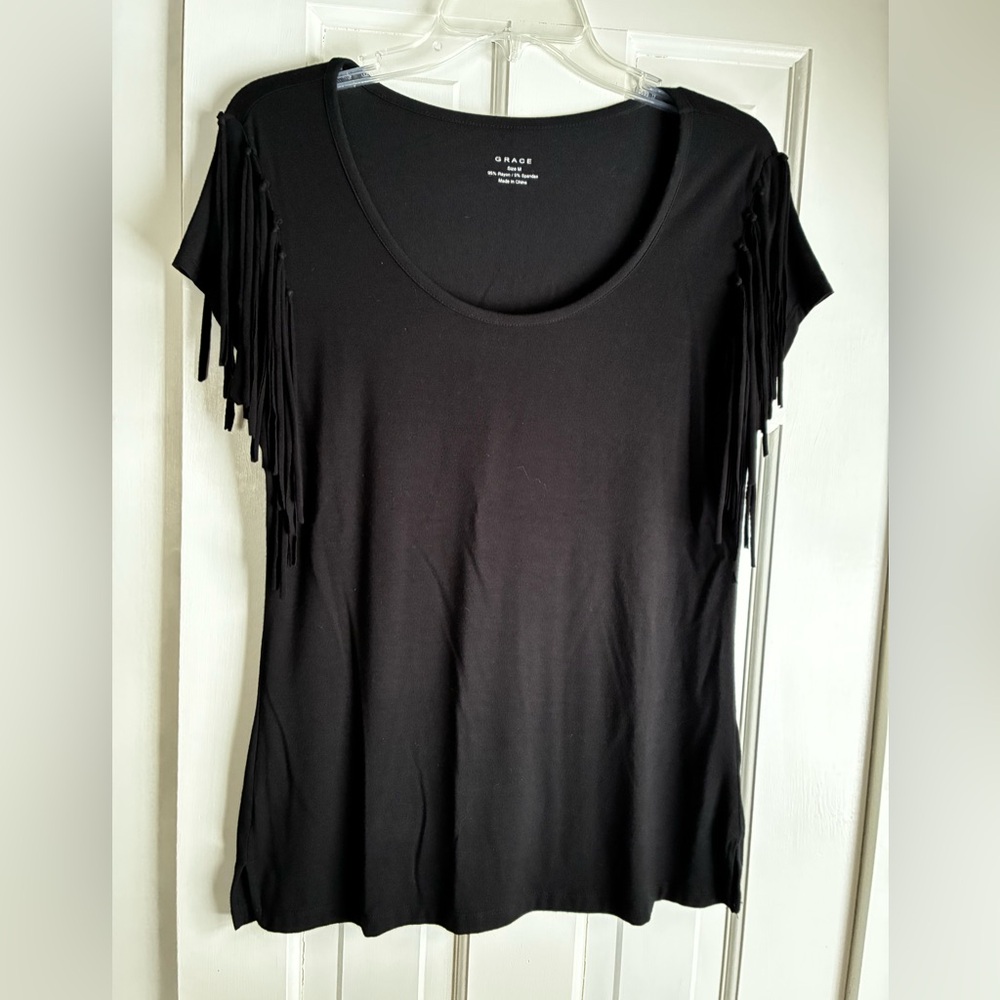 Black Fringe Tee